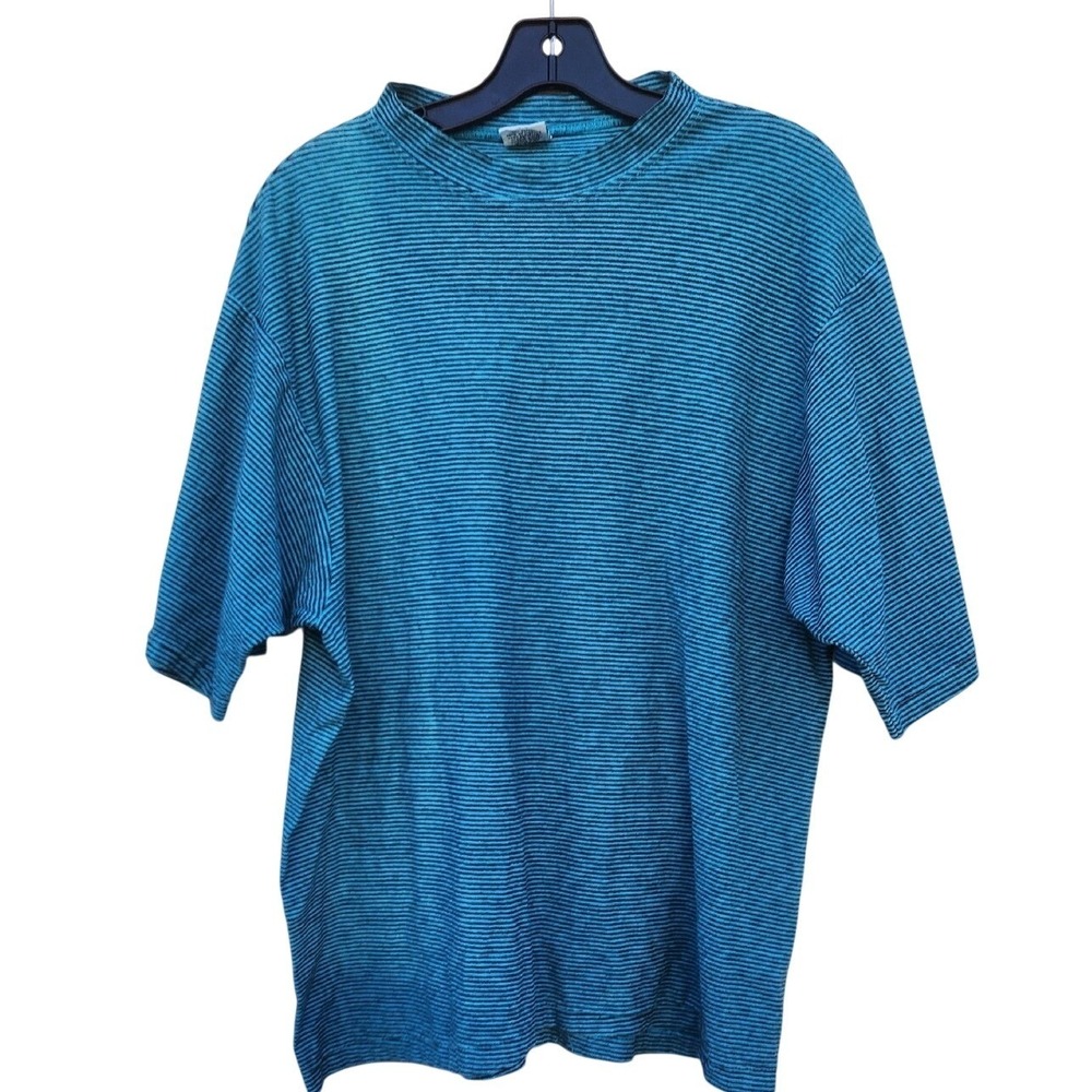 Rush Vintage 90's Striped Retro Grunge Indie Surf‎ Skate Tee Medium Teal Cotton
